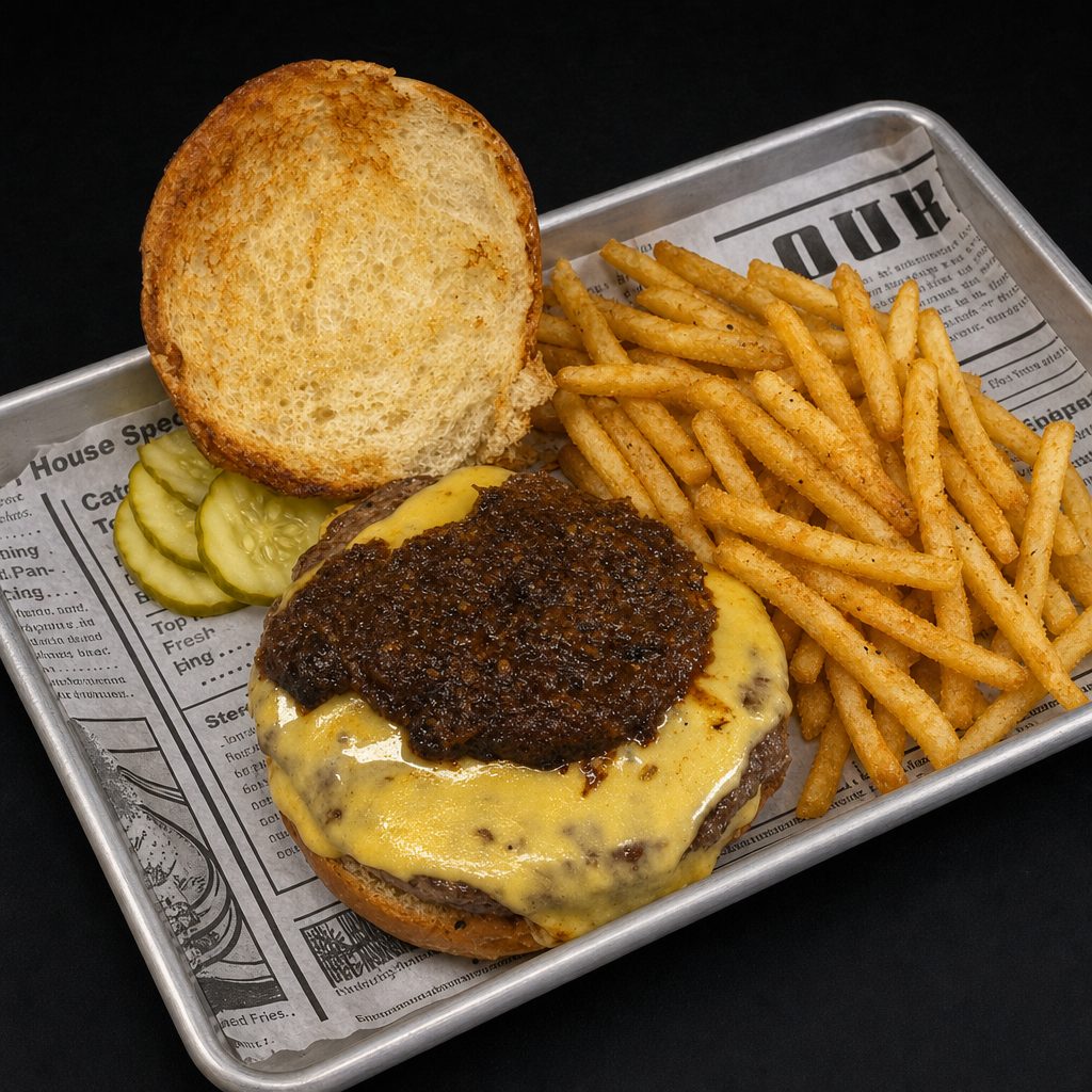 Bourbon, Bacon Jam Smash Burger.